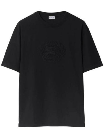 Embroidered Logo Cotton Short Sleeve T-Shirt Black - BURBERRY - BALAAN 1