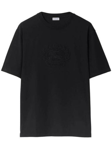 Embroidered Logo Cotton Short Sleeve T-Shirt Black - BURBERRY - BALAAN 1