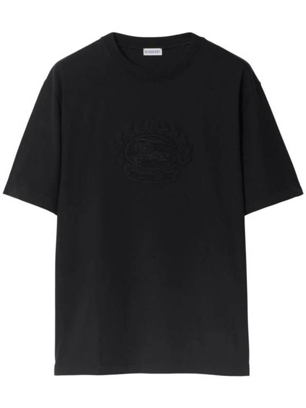 Embroidered Logo Cotton Short Sleeve T-Shirt Black - BURBERRY - BALAAN 1