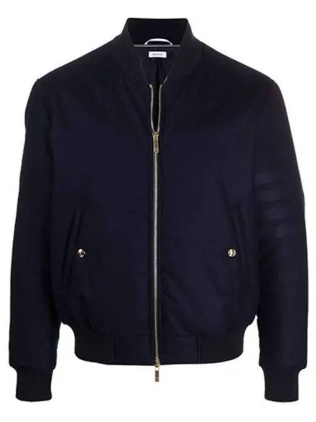 4 Bar Tonal Flannel Bomber Jacket Navy - THOM BROWNE - BALAAN 2