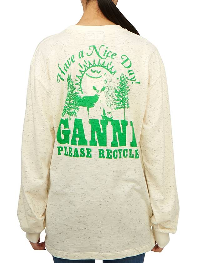 Back Logo Printed Cotton Long Sleeve T-shirt Ivory - GANNI - BALAAN 4