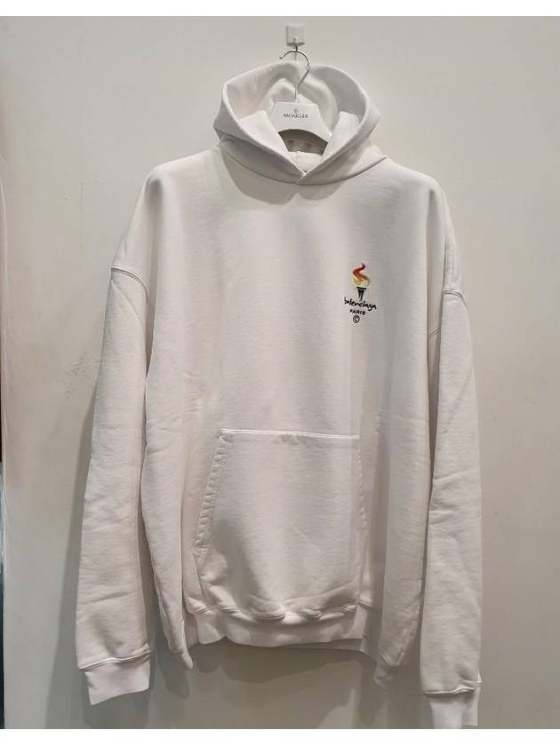 Embroidered Flame Logo Hoodie White - BALENCIAGA - BALAAN 9