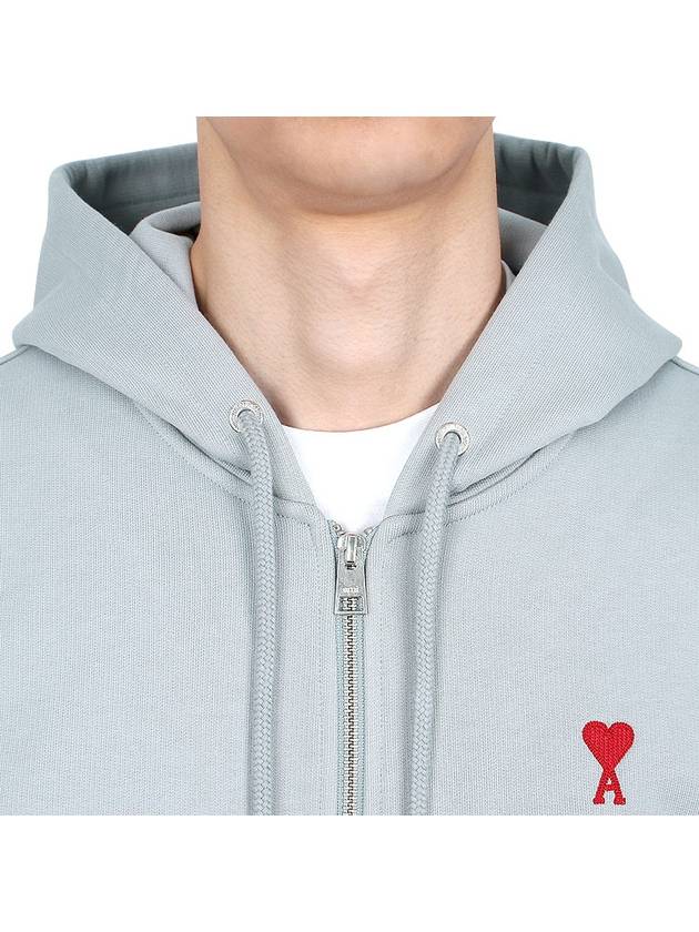 Red Small Heart Logo Cotton Hooded Zip-up Clay Blue - AMI - BALAAN 8