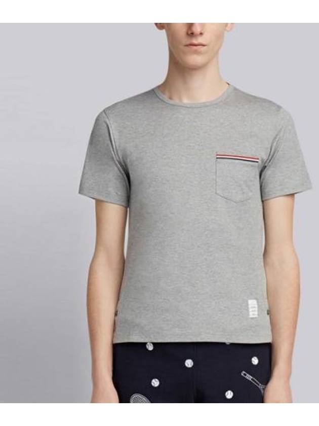 Men's Medium Weight Jersey Tipped Pocket Crewneck Short Sleeve T-Shirt Light Grey - THOM BROWNE - BALAAN 3