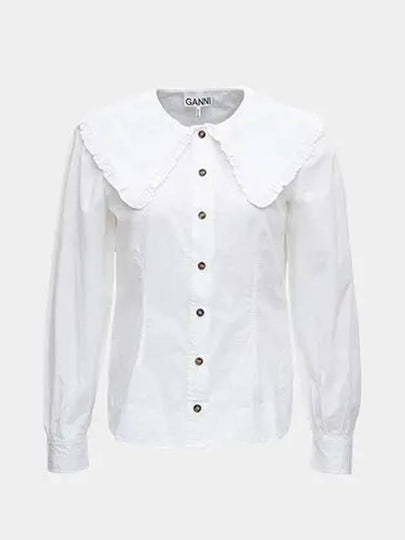 Ruffle Wide Poplin Blouse White - GANNI - BALAAN 2