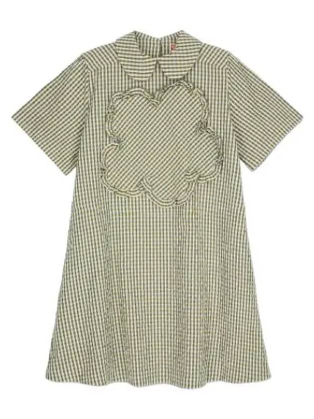 Gingham Baby Doll Cotton Midi Dress Green - KENZO - BALAAN 2