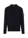 Logo Patch Lambswool Crewneck Knit Top Black - STONE ISLAND - BALAAN 4