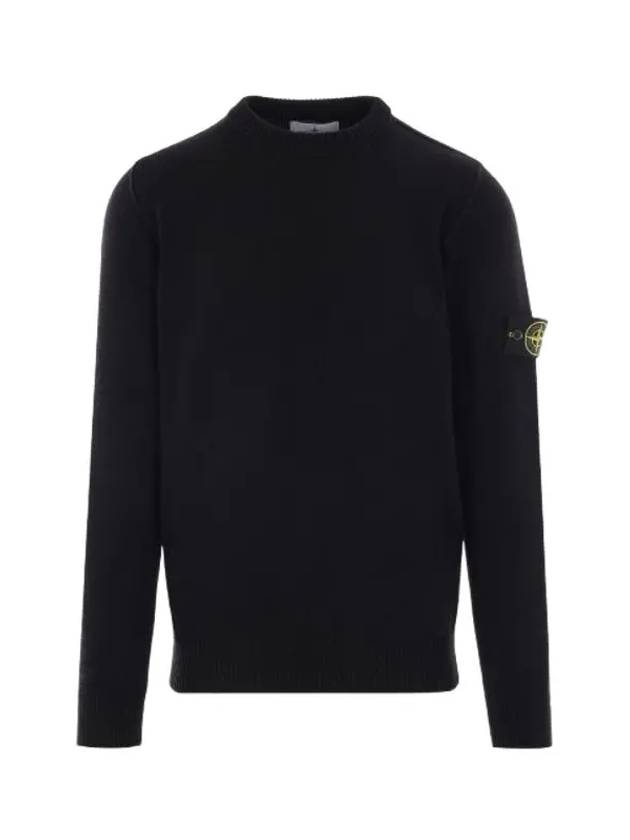 Logo Patch Lambswool Crewneck Knit Top Black - STONE ISLAND - BALAAN 4