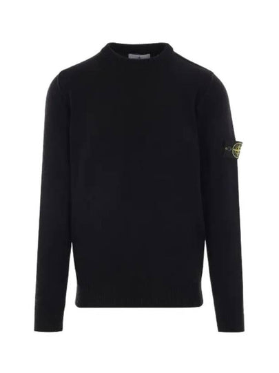 Logo Patch Lambswool Crewneck Knit Top Black - STONE ISLAND - BALAAN 2