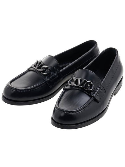 V Logo Chain Calfskin Loafers Black - VALENTINO - BALAAN 2