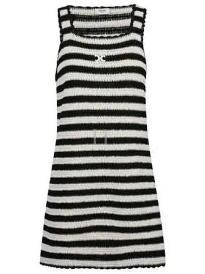 Triomphe Striped Crochet Short Dress Ecru Black - CELINE - BALAAN 2