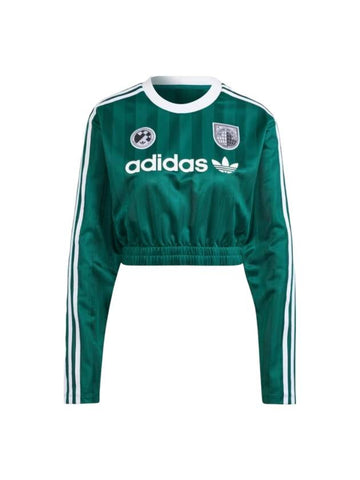 Logo Cropped Long Sleeve T-Shirt Green - ADIDAS - BALAAN 1