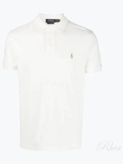 Embroidered Brown Pony Slim Fit Polo Shirt White - POLO RALPH LAUREN - BALAAN 2