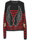 Wings Striped Jacquard Wool Knit Top Black Red - VALENTINO - BALAAN 4