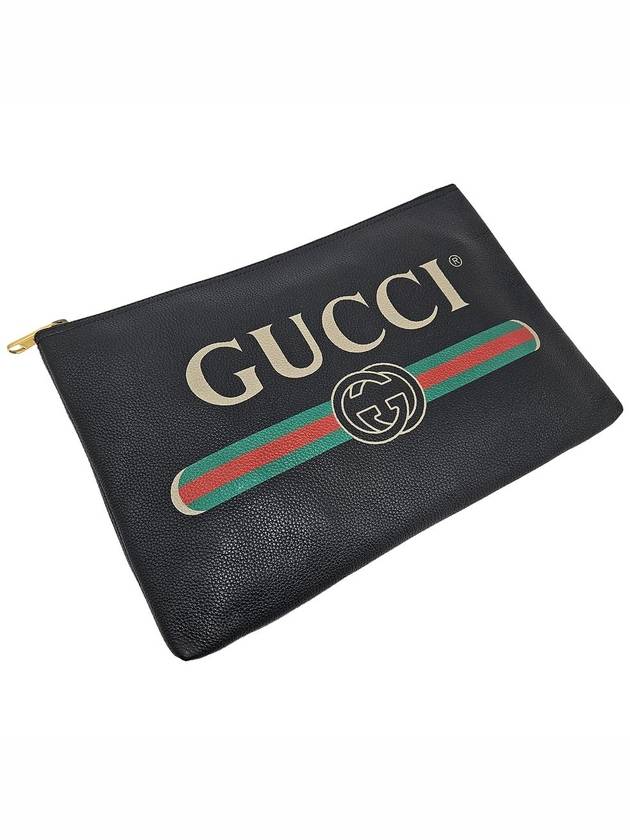 Women s 500984 WEB logo band black leather large clutch bag - GUCCI - BALAAN 3