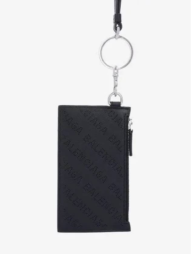 Logo Perforated Neck Strap Card Wallet Black - BALENCIAGA - BALAAN 2