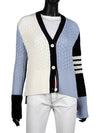 Fun Mix 4 Bar Pointelle V Neck Cardigan Light Blue - THOM BROWNE - BALAAN 2