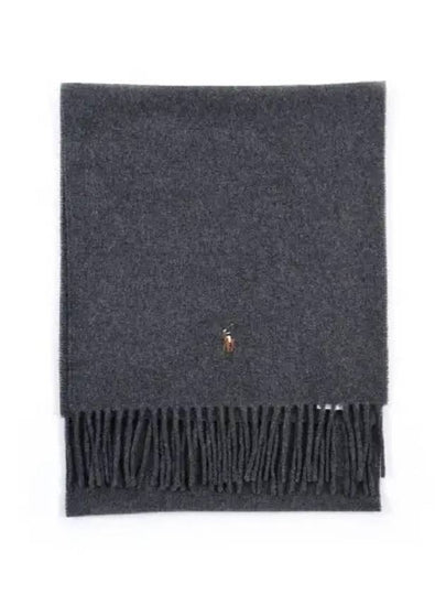 Pony Logo Signature Virgin Wool Muffler Gray - POLO RALPH LAUREN - BALAAN 2