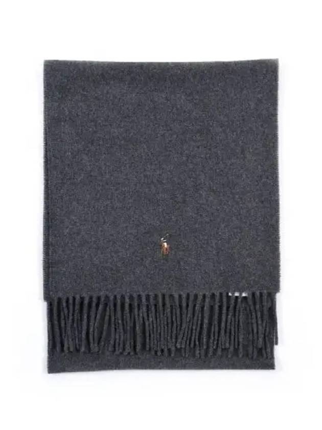 Pony Logo Signature Virgin Wool Muffler Grey - POLO RALPH LAUREN - BALAAN 5