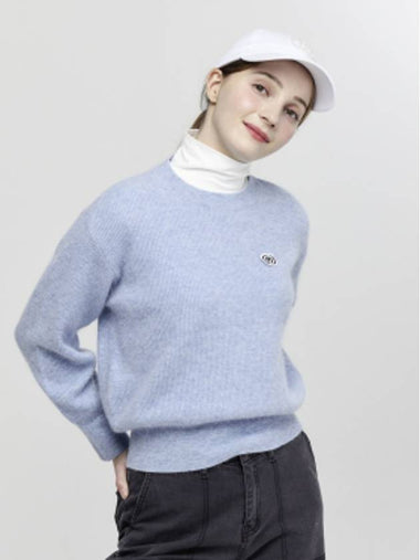 Doyou Know MC Women s Angora Blend Loose Fit Pastel Blue Round Knit DO6242KT21 - DOYOUKNOWMC GOLF WEAR - BALAAN 1