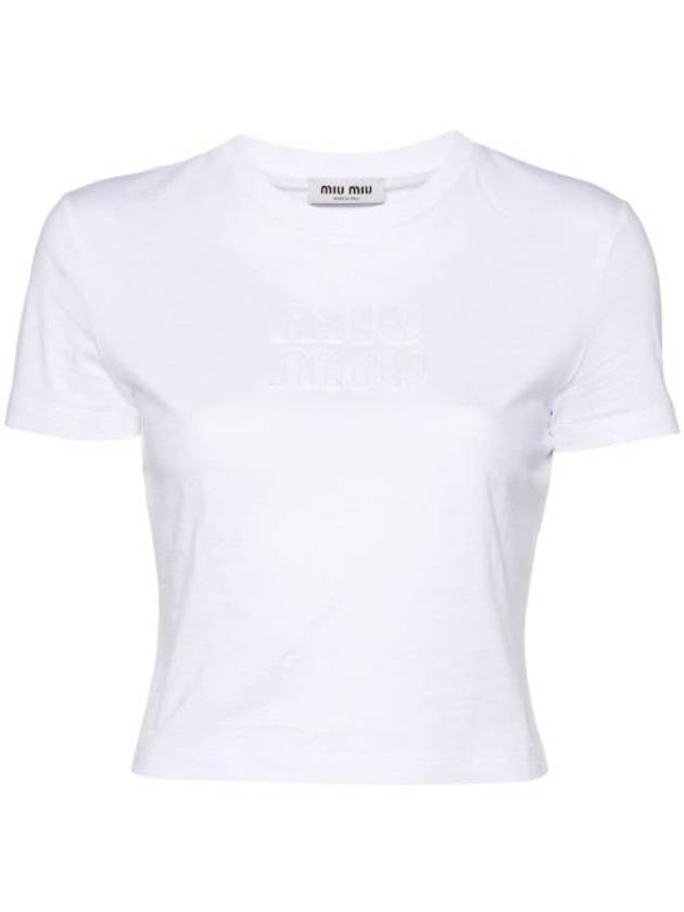 Logo Cropped Short Sleeve T-Shirt White - MIU MIU - BALAAN 2