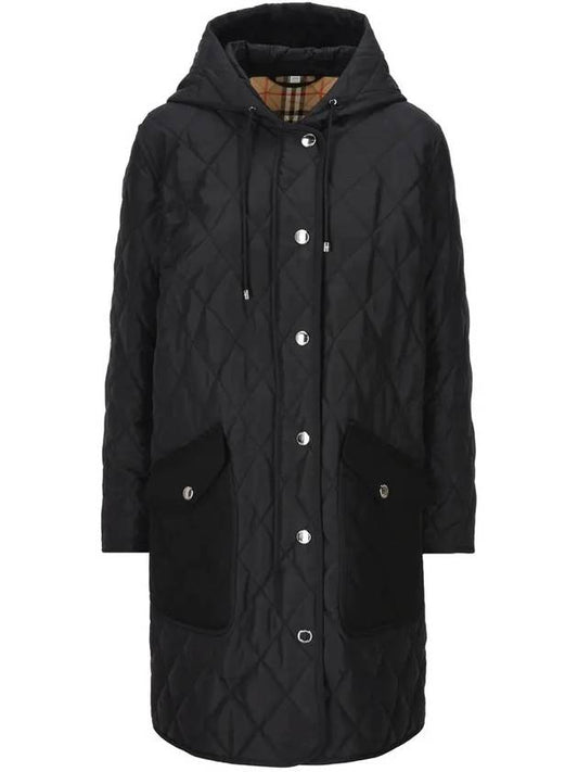 Women's Diamond Quilted Hoodie Single Coat Black - BURBERRY - BALAAN 2