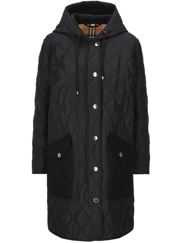 Women's Diamond Quilted Hoodie Single Coat Black - BURBERRY - BALAAN 3