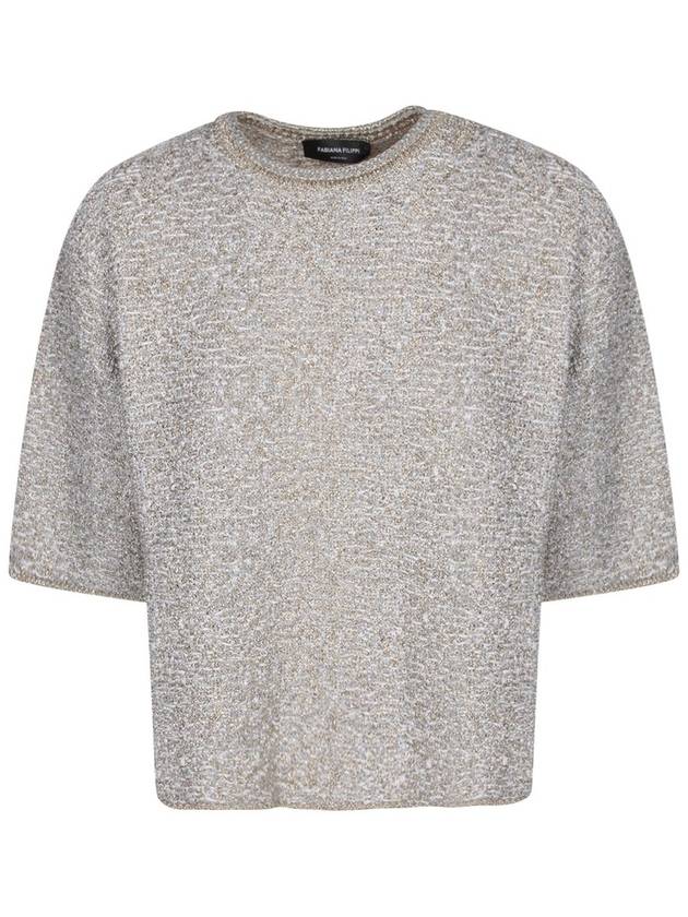 Crew Neck Metallic Threading Knit Short Sleeve T-shirt Grey - FABIANA FILIPPI - BALAAN 2