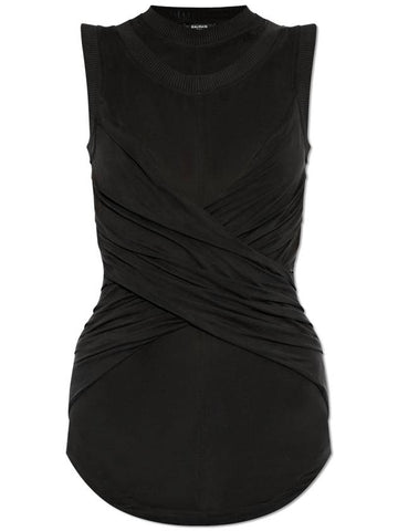 Balmain Draped Top, Women's, Black - BALMAIN - BALAAN 1