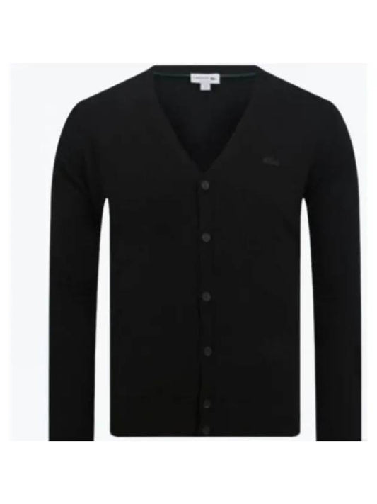 Vneck Wool Cardigan Black - LACOSTE - BALAAN 1