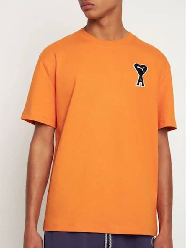 Puma de Coeur Heart Double Logo Patch Orange Cotton T Shirt 535992 72 - AMI - BALAAN 4