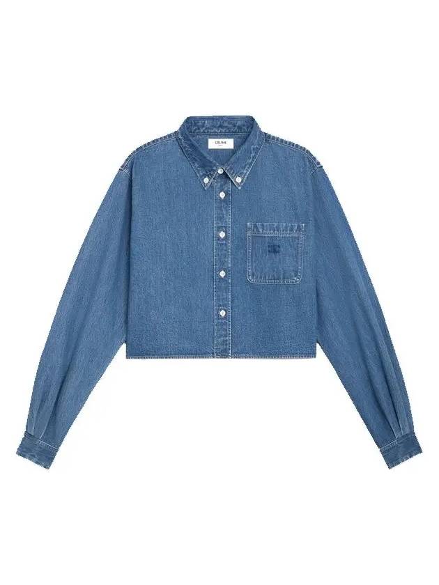 Union Ocean Wash Denim Crop Shirt Blue - CELINE - BALAAN 3