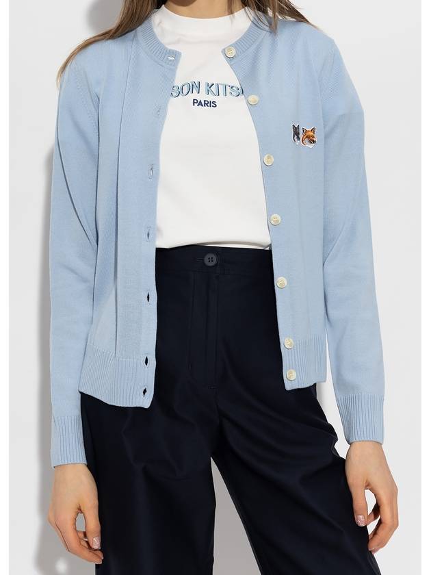 Double Fox Head Patch Round Neck Cardigan Pale Blue - MAISON KITSUNE - BALAAN 10