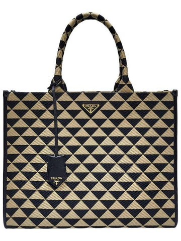 Women s 1BA356 Symbol Embroidery Fabric Large Tote Bag - PRADA - BALAAN 1