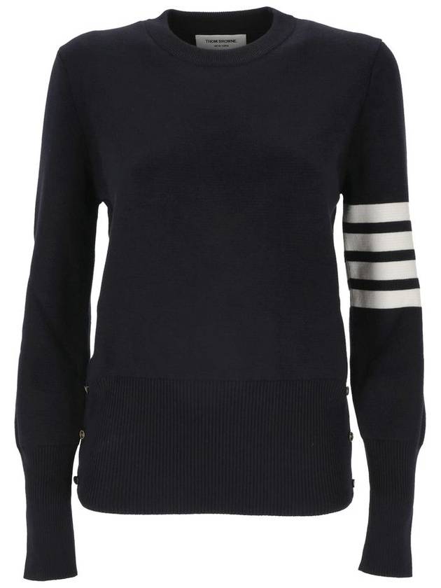 Milano Stitch Crewneck 4-Bar Cotton Crepe Knit Top Navy - THOM BROWNE - BALAAN 2