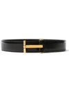 Men's T Buckle Icon Gold Leather Belt Black - TOM FORD - BALAAN 2