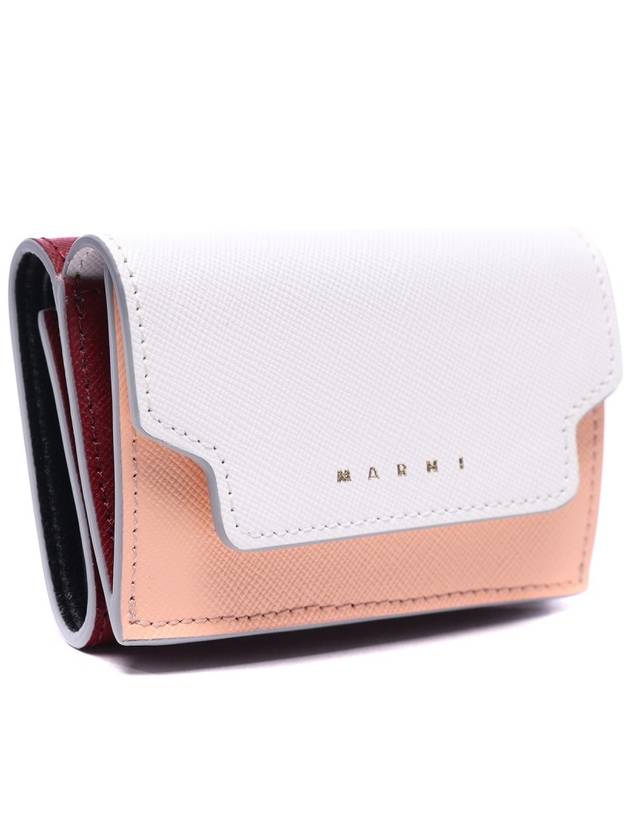 Saffiano Color Block Tri-Fold Half Wallet White - MARNI - BALAAN 4