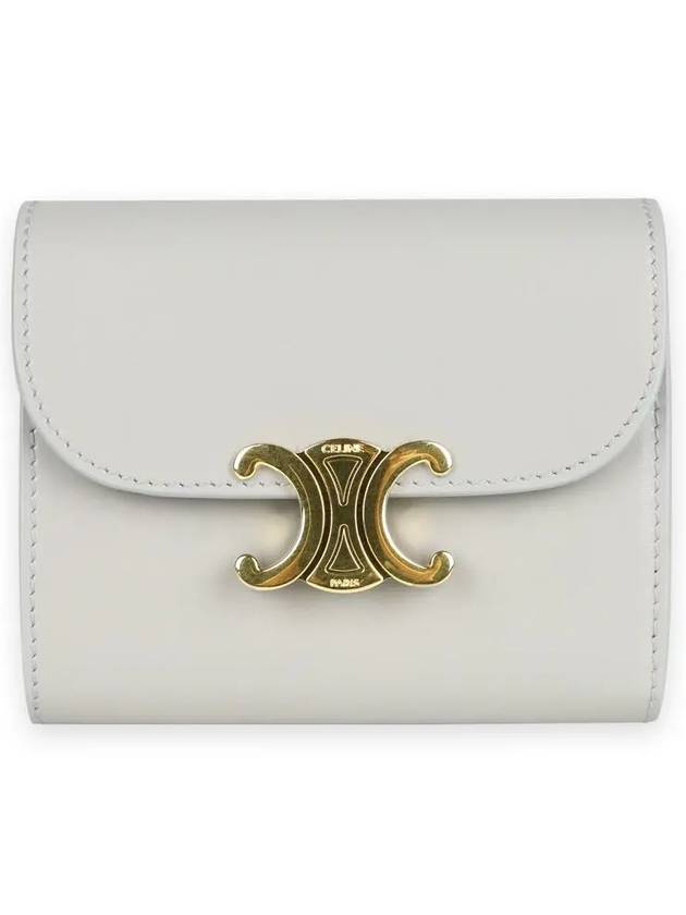 Triomphe Small Shiny Calfskin Half Wallet Light Stone - CELINE - BALAAN 3