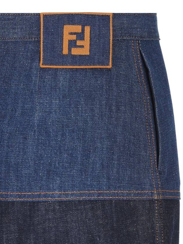 Two Tone Denim Pencil Skirt Blue - FENDI - BALAAN 4