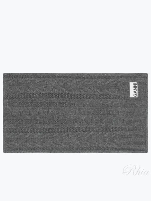 logo cable knit wool scarf gray - GANNI - BALAAN 2