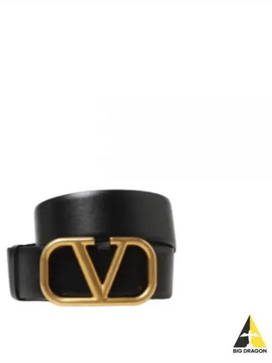 V Logo Signature Buckle Leather Belt Black - VALENTINO - BALAAN 2