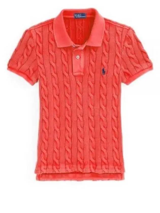 Slim Fit Cable Knit Polo Shirt Red - POLO RALPH LAUREN - BALAAN 2