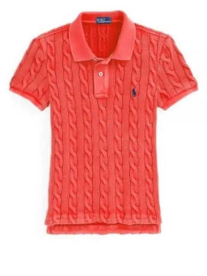 Slim Fit Cable Knit Polo Shirt Red - POLO RALPH LAUREN - BALAAN 2