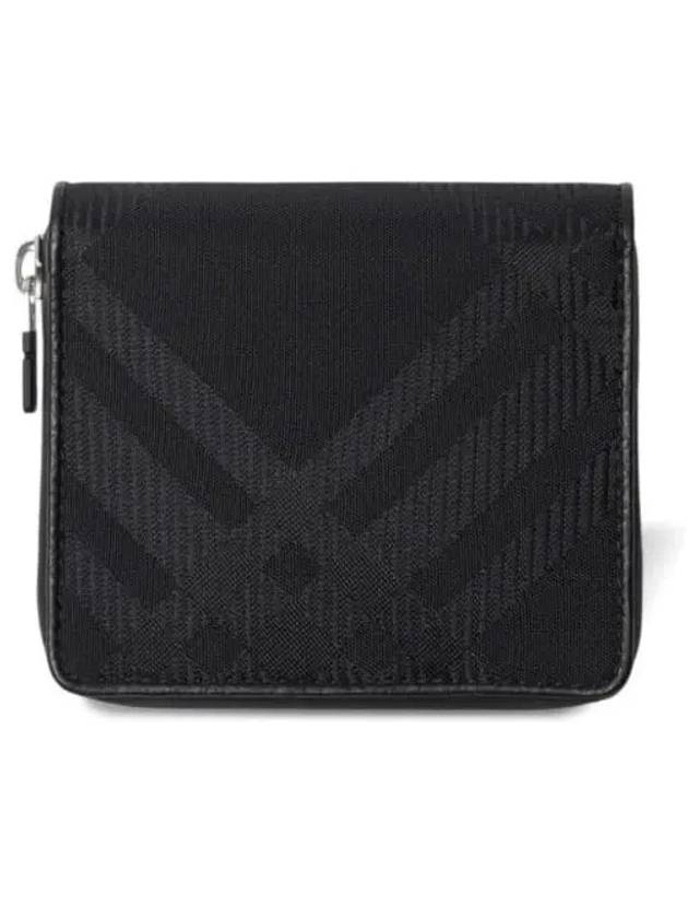 Check Pattern Leather Half Wallet Black - BURBERRY - BALAAN 2