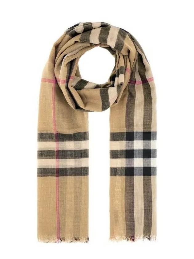 Check Wool Silk Scarf Beige - BURBERRY - BALAAN 2