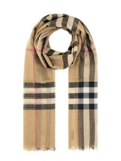 Check Wool Silk Scarf Beige - BURBERRY - BALAAN 2