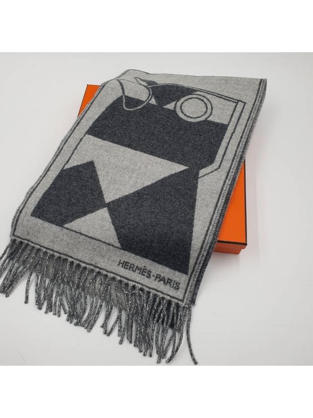 Camails Jacquard Cashmere Muffler Gris Clair Chine Flanel - HERMES - BALAAN 5