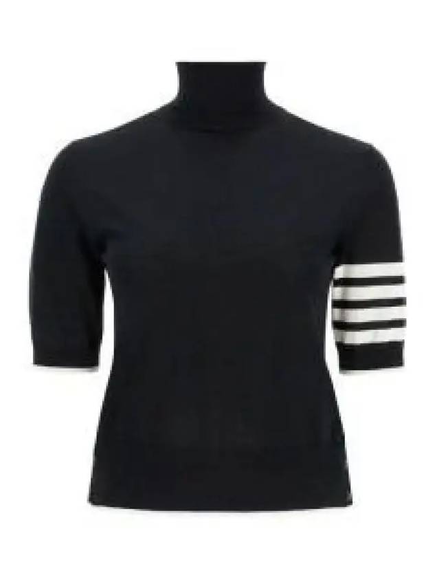 4 Bar Relaxed Fit Fine Merino Wool Turtleneck Black - THOM BROWNE - BALAAN 2