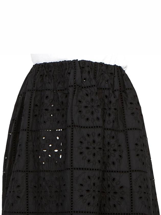 Embroidered Anglaise Midi Cotton A-Line Skirt Black - GANNI - BALAAN.