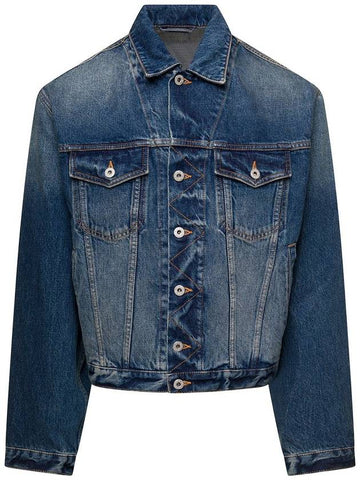 Blue Denim Jacket With Logo Patch And Contrasting Stitching In Cotton Denim Man - KENZO - BALAAN 1